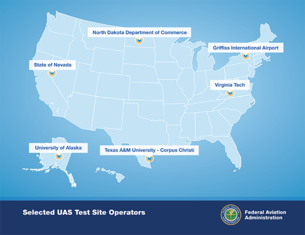 FAA Test Sites Map UAS VISION