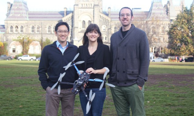 Tim Chan, Angela Schoellig and Justin Boutillier are the three principal investigators at University of Toronto working on using drones to quickly and safely deliver defibrillators to people who have suffered a cardiac arrest. (Liz Do)