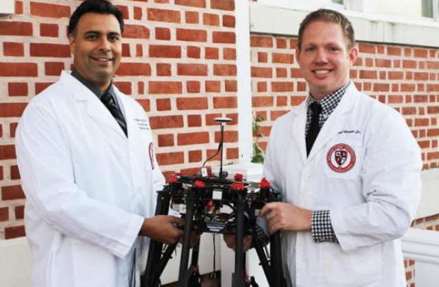 Dr. Italo Subbarao (left), an associate dean and associate professor at the William Carey University College of Osteopathic Medicine, and Guy Paul Cooper Jr., a third-year medical student from Wheaton, Illinois, are currently testing the prototype of the Healthcare Integrated Rescue Operations (HiRO). HiRO is a fully-equipped medical multirotor drone with telemedicine capability.