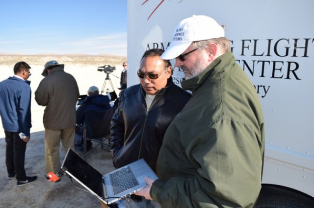 NASA Senior Flight Engineer Dr. Ricardo Arteaga and Vigilant Aerospace CEO Kraettli Epperson on-site for beyond line-of-sight testing at NASA Armstrong