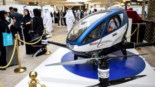 A model of the EHang 184 at the World Government Summit 2017 in Dubai's Madinat Jumeirah